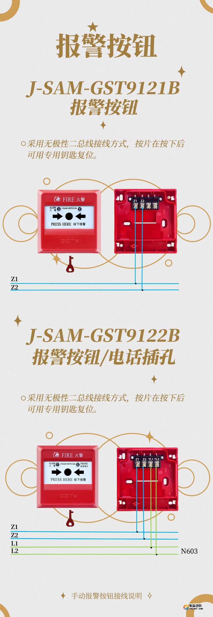 海灣火災(zāi)自動報警系統(tǒng)技術(shù)指導(dǎo)——GST9121B手動報警按鈕接線說明