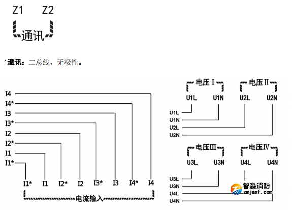 海灣GST-DJ-D44C交流單相電壓電流傳感器（四路電壓、四路電流）安裝接線端子說(shuō)明