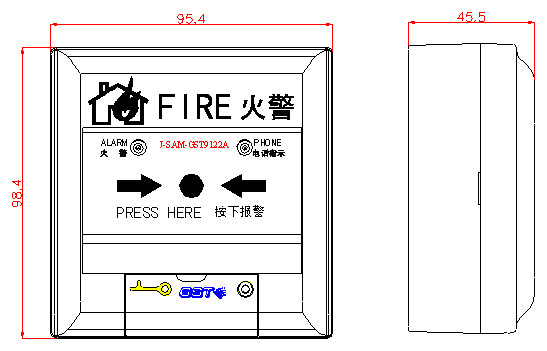 J-SAM-GST9122A手動火災(zāi)報警按鈕外形示意圖